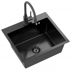 Quadri Dixton 50 Set lavello in acciaio inossidabile nero rivestito in nano PVD 500x450 mm montaggio sopra piano con foro per rubinetto e  rubinetto da cucina nero Bristol