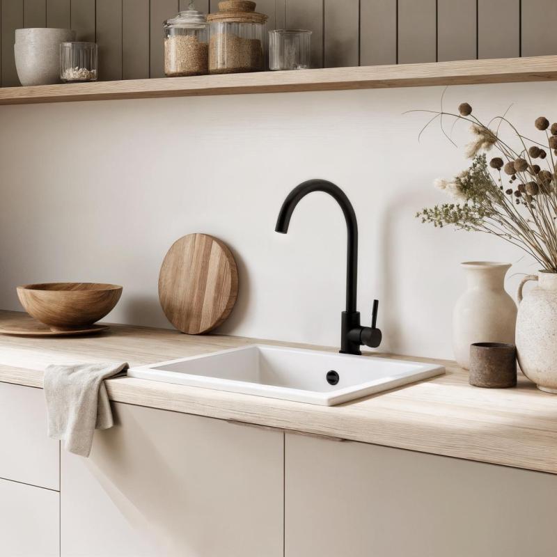 GraniteMy Universal lavello in granito bianco 34x40 cm sopra il piano a filo e sottopiano con tappo in acciaio inossidabile 1208967107