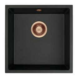 GraniteMy Universal lavello in granite nero 40x40 cm a filo sopra e sottopiano con tappo in rame 1208967114