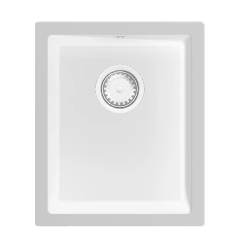 GraniteMy Universal lavello in granito bianco 34x40 cm a filo sopra e sottopiano con tappo bianco 1208967146