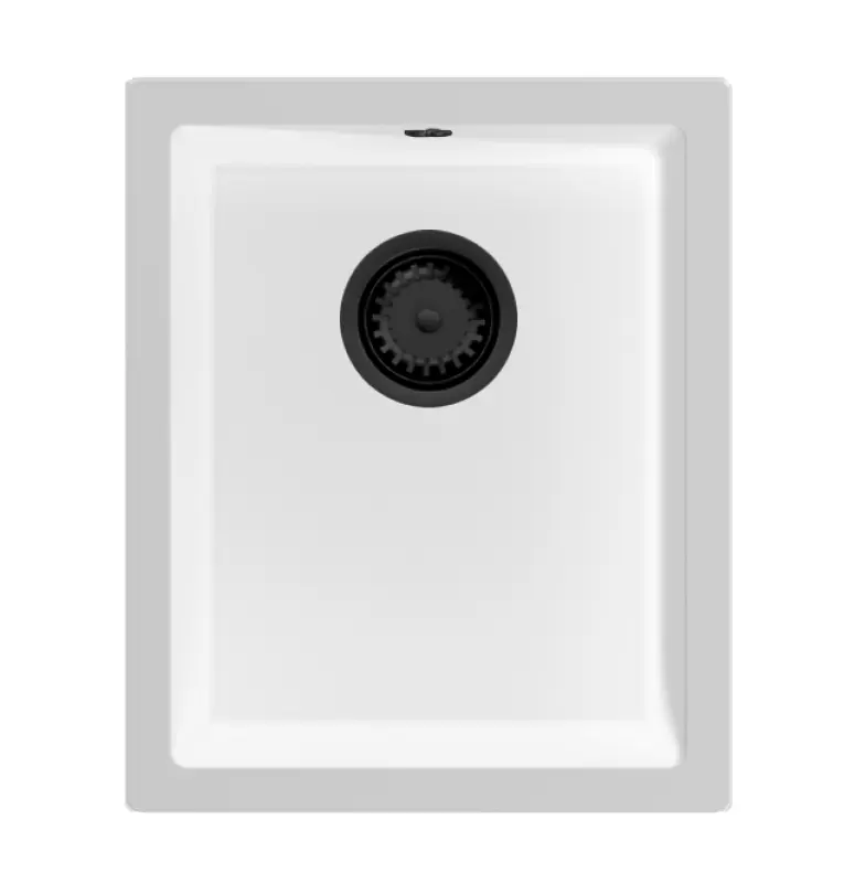 GraniteMy Universal lavello in granito bianco 34x40 cm a filo sopra e sottopiano con tappo nero 1208967147