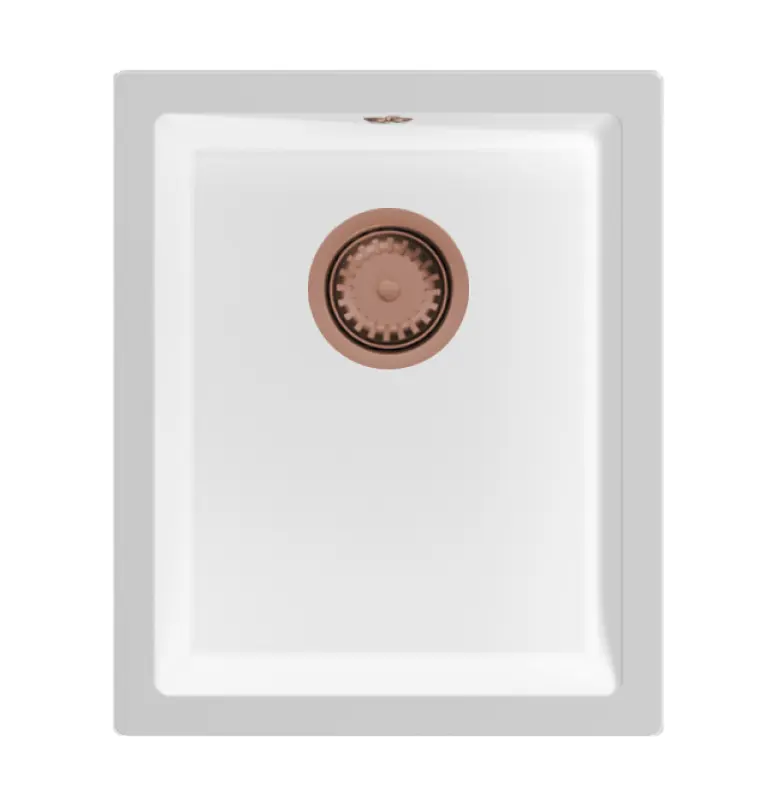 GraniteMy Universal lavello in granito bianco 34x40 cm a filo sopra e sottopiano con tappo in rame 1208967148