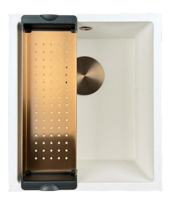 GraniteMy Universal lavello in granito bianco 34x40 cm a filo sopra e sottopiano con tappo in rame 1208967148