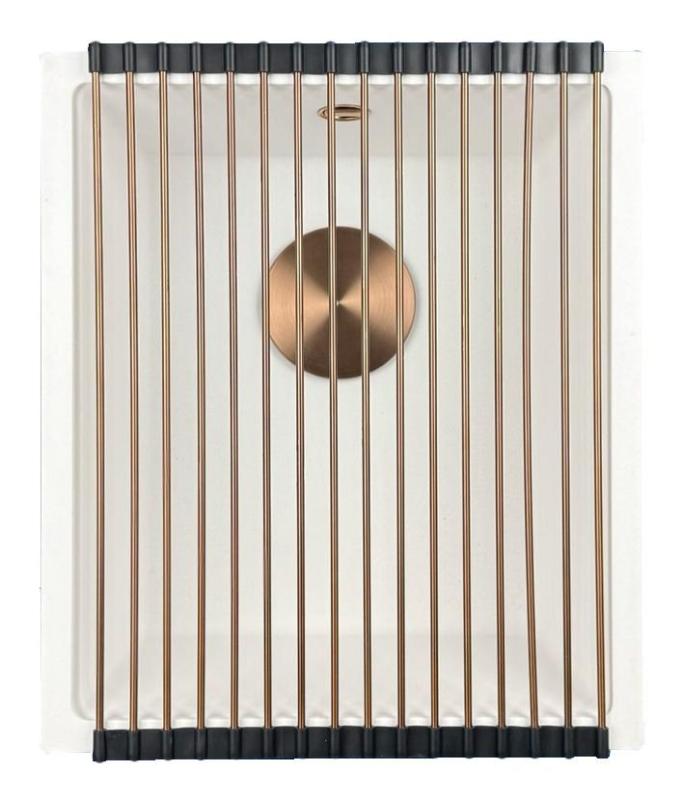 GraniteMy Universal lavello in granito bianco 34x40 cm a filo sopra e sottopiano con tappo in rame 1208967148