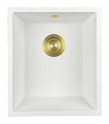 GraniteMy Universal lavello in granito bianco 34x40 cm a filo sopra e sottopiano con tappo dorato 1208967149