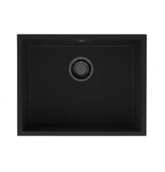 GraniteMy Lavello universale in granito nero 55x40 cm nero montaggio a incasso, sottopiano e filotop con tappo nero 1208967150