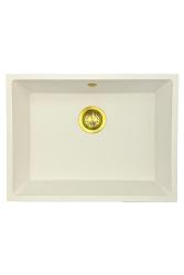 GraniteMy Lavello universale in granito bianco 55x40 cm bianco per installazione a incasso, sotto piano e filo piano con tappo dorato 1208967155