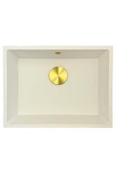 GraniteMy Lavello universale in granito bianco 55x40 cm bianco per installazione a incasso, sotto piano e filo piano con tappo dorato 1208967155