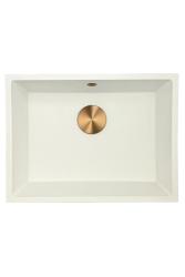 GraniteMy Lavello universale in granito bianco 55x40 cm bianco da appoggio, sottopiano e filotop con tappo in rame 1208967156