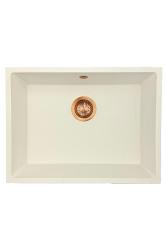 GraniteMy Lavello universale in granito bianco 55x40 cm bianco da appoggio, sottopiano e filotop con tappo in rame 1208967156