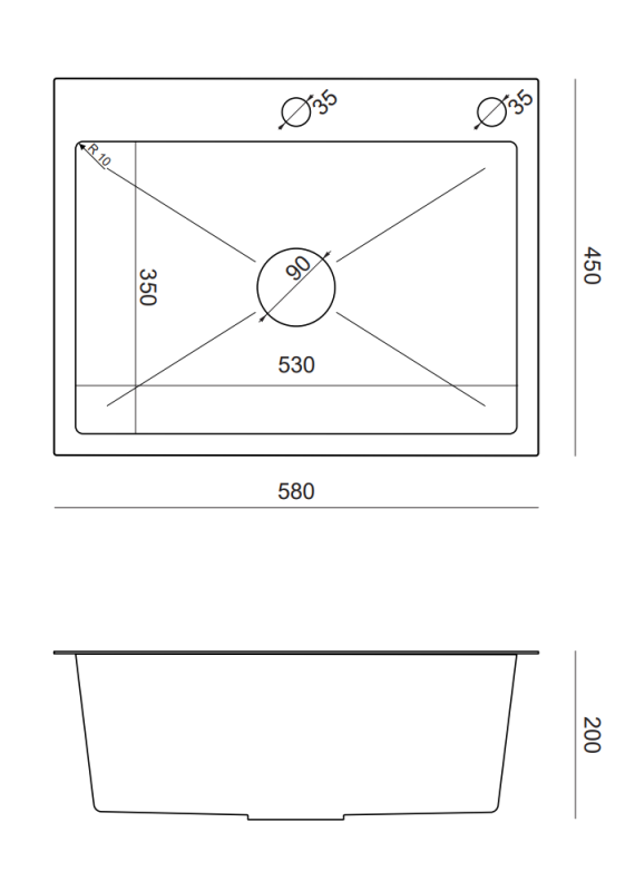 Quadri Dixton 60 lavello in acciaio inossidabile 580x450 mm con foro per rubinetto e accessorio 1208967194