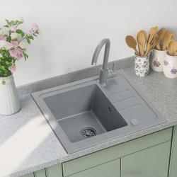 Quadri Sligo 60 set lavello in granito grigio 55x44 cm con scolapiatti e rubinetto incluso 1208967200