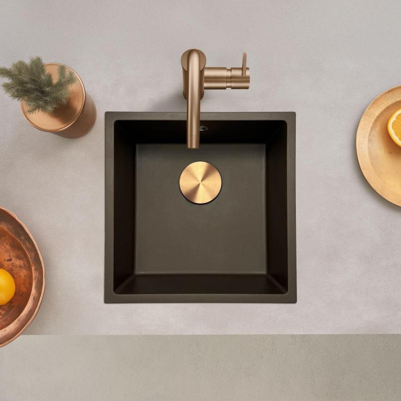 GraniteMy Universal Lavello in granito caffè 40x40 cm a filo sopra e sottopiano con tappo rame 1208967217