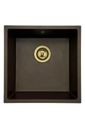 GraniteMy Universal Lavello in granito caffè 40x40 cm a filo sopra e sottopiano con tappo oro 1208967218