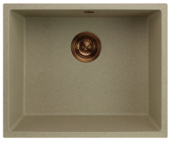 GraniteMy Universal Lavello in granito beige sabbia 50x40 cm montaggio a filo sopra e sottopiano con tappo in rame 1208967221