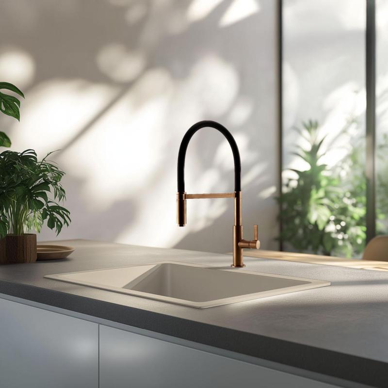 GraniteMy Universal Lavello in granito beige sabbia 50x40 cm montaggio a filo sopra e sottopiano con tappo in rame 1208967221