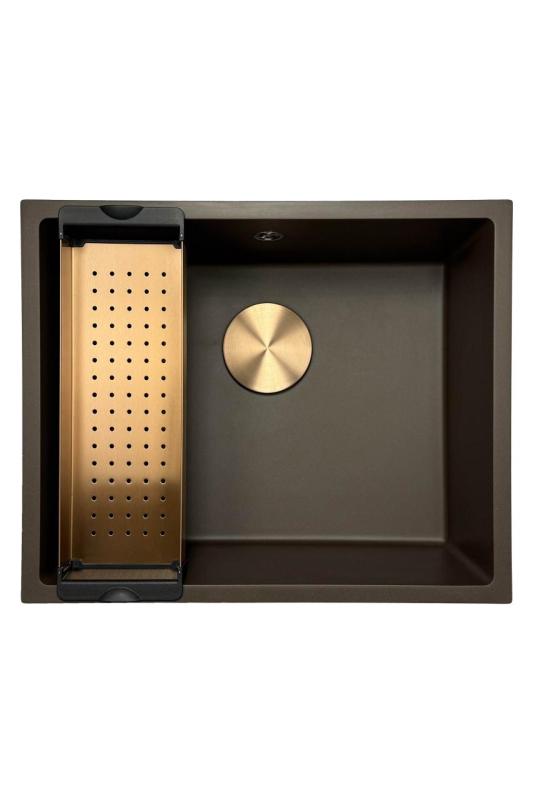 GraniteMy Universal Lavello in granito caffè 50x40 cm a filo sopra e sottopiano con tappo in rame 1208967229