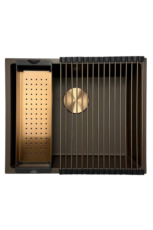 GraniteMy Universal Lavello in granito caffè 50x40 cm a filo sopra e sottopiano con tappo in rame 1208967229