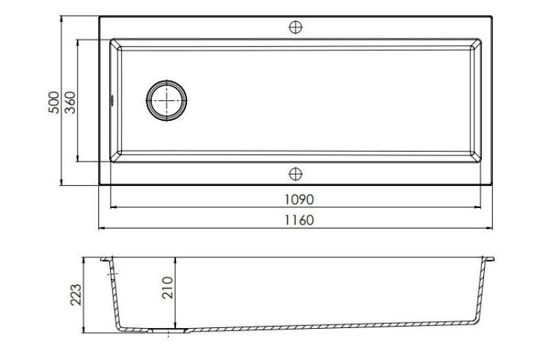 GraniteMy Trog lavello in granito grande nero 116x50 cm nero con piano per rubinetto con tappo dorato 1208967239