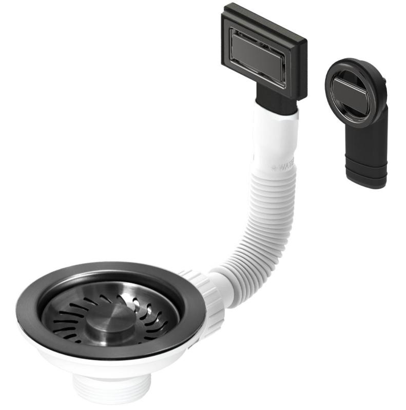 Set di tappi per cestello Granitemy in metallo spazzolato PVD color canna di fucile, set di scarico per lavello con troppopieno rotondo e rettangolare 1208967253