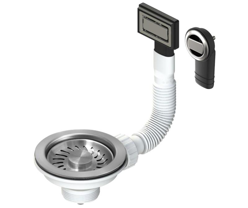 Set di tappi per lavabo Granitemy in acciaio inossidabile spazzolato, set di scarico per lavabo incl. troppopieno rotondo e rettangolare 1208967254