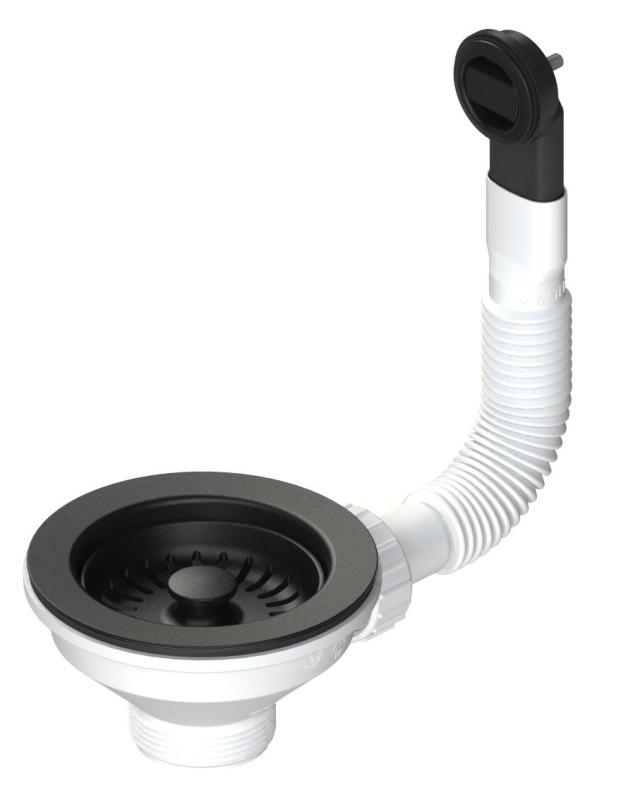 Set di tappi per cestello Granitemy nero opaco, set di scarico lavello incl. troppopieno rotondo e rettangolare 1208967256