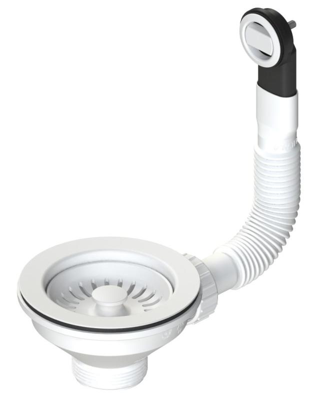 Set di tappi per cestello Granitemy bianco opaco, set di scarico lavello incl. troppopieno rotondo e rettangolare 1208967257