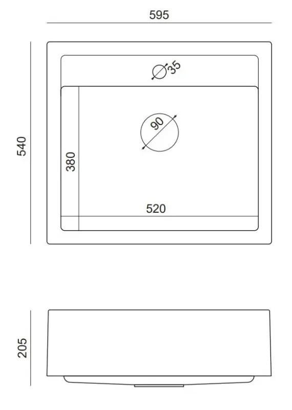 Quadri Casale rustico da incasso o da appoggio lavello in granito antracite con tappo in rame 595x540mm 1208967266