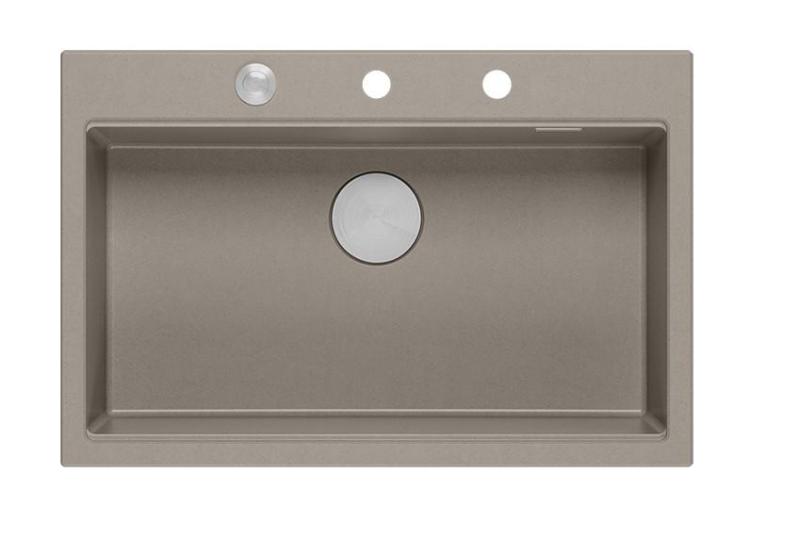 Quadri Hard Rock taupe granito lavello da appoggio grande 76x50cm inclusi tappo in acciaio inossidabile e accessori 1208967270