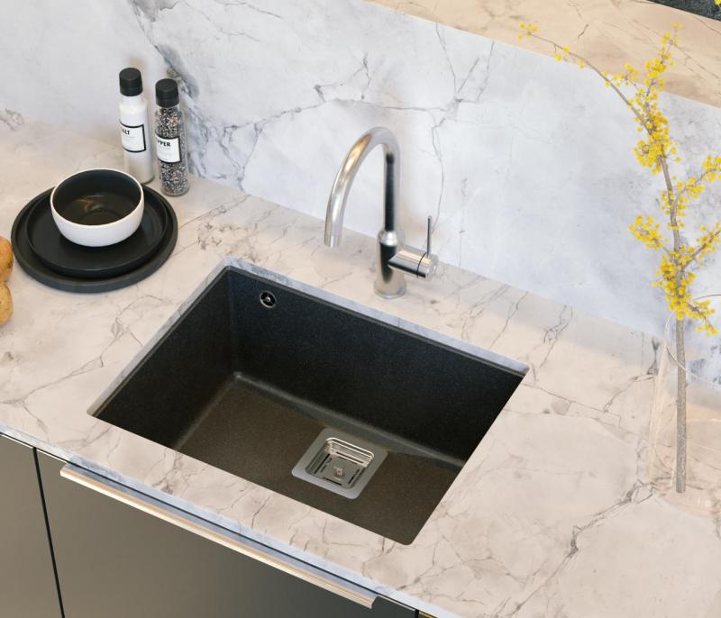 Quadri Quadrangle antracite granito sottotop lavello 55x42cm con tappo in acciaio inossidabile 1208967273