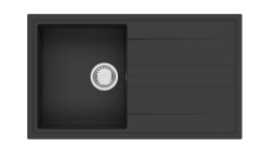 GraniteMy Vesi lavello da incasso in granito nero 86x50cm con scolapiatti reversibile con tappo in acciaio inossidabile 1208967279