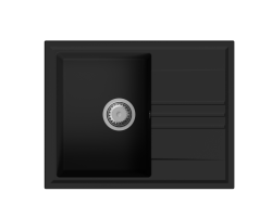 GraniteMy Vesi lavabo in granito nero da incasso 64x50cm con sgocciolatoio reversibile con tappo in acciaio inossidabile 1208967280