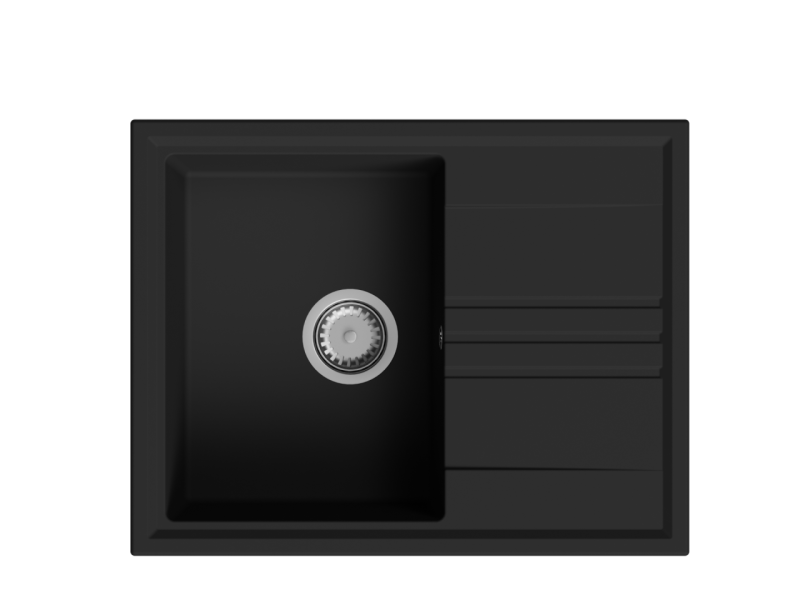 GraniteMy Vesi lavabo in granito nero da incasso 64x50cm con sgocciolatoio reversibile con tappo in acciaio inossidabile 1208967280