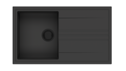 GraniteMy Vesi lavabo nero in granito da incasso 86x50cm con scolapiatti reversibile con tappo nero 1208967288