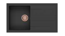 GraniteMy Vesi lavello da incasso in granito nero 86x50cm con sgocciolatoio reversibile con tappo di rame 1208967290