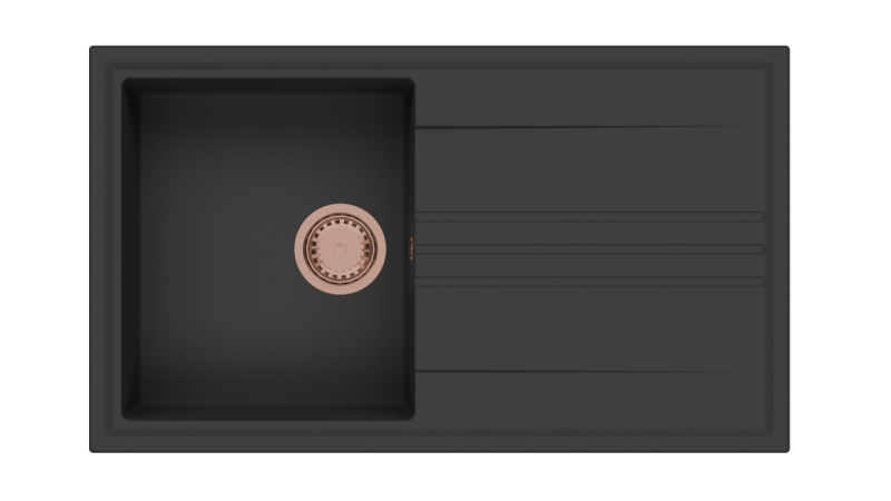 GraniteMy Vesi lavello da incasso in granito nero 86x50cm con sgocciolatoio reversibile con tappo di rame 1208967290