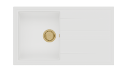 GraniteMy Vesi lavello da incasso in granito bianco 86x50cm con scolapiatti reversibile con tappo dorato 1208967293