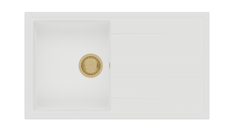 GraniteMy Vesi lavello da incasso in granito bianco 86x50cm con scolapiatti reversibile con tappo dorato 1208967293