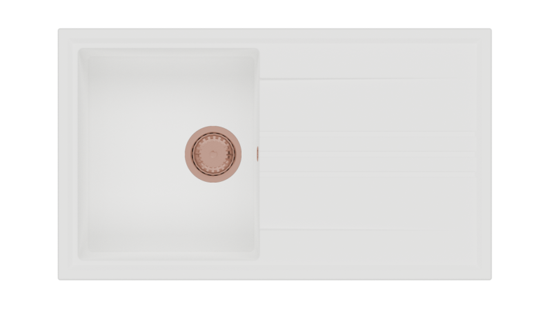 GraniteMy Vesi lavello da appoggio in granito bianco 86x50cm con sgocciolatoio reversibile con tappo di rame 1208967294