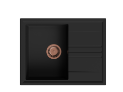 GraniteMy Vesi lavello in granito da incasso nero 64x50cm con sgocciolatoio reversibile con tappo di rame 1208967297