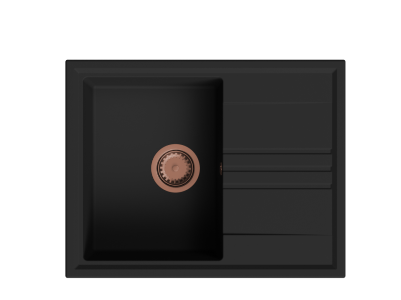 GraniteMy Vesi lavello in granito da incasso nero 64x50cm con sgocciolatoio reversibile con tappo di rame 1208967297