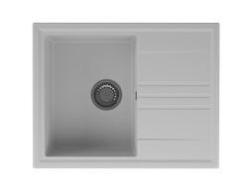 GraniteMy Vesi lavello in granito bianco da appoggio 64x50cm con scolapiatti reversibile con tappo in acciaio inox 1208967298