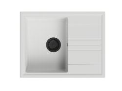 GraniteMy Vesi lavello da incasso in granito bianco 64x50cm con scolapiatti reversibile con tappo nero 1208967299