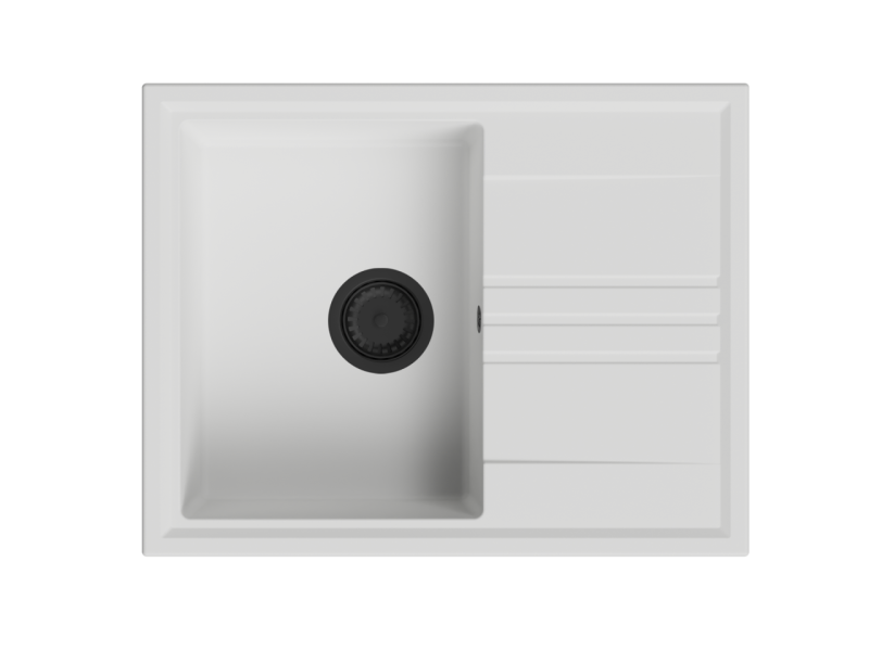 GraniteMy Vesi lavello da incasso in granito bianco 64x50cm con scolapiatti reversibile con tappo nero 1208967299