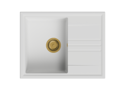 GraniteMy Vesi lavello da incasso in granito bianco 64x50cm con scolapiatti reversibile con tappo dorato (ottone spazzolato) plug 1208967300