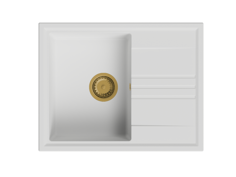 GraniteMy Vesi lavello da incasso in granito bianco 64x50cm con scolapiatti reversibile con tappo dorato (ottone spazzolato) plug 1208967300
