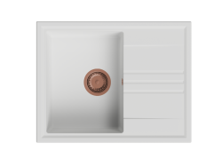 MioGranite Vesi lavabo da appoggio in granito bianco 64x50cm con sgocciolatoio reversibile con tappo in rame 1208967301