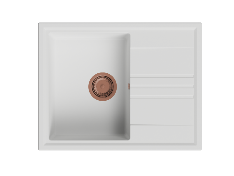 MioGranite Vesi lavabo da appoggio in granito bianco 64x50cm con sgocciolatoio reversibile con tappo in rame 1208967301