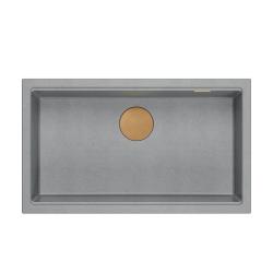Quadri Newport II grande e profondo lavello in granito, montaggio sopra e sotto, grigio, lavello 76x45cm con tappo in rame 1208967314