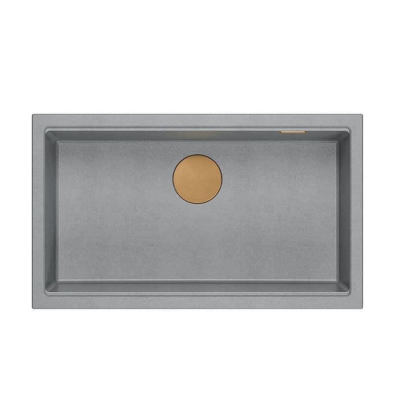Quadri Newport II grande e profondo lavello in granito, montaggio sopra e sotto, grigio, lavello 76x45cm con tappo in rame 1208967314